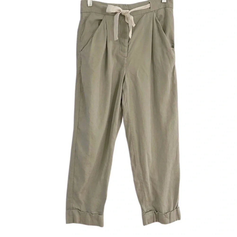 Aritzia Wilfred Pants Allant Sage Green Linen Blend Drawstring Size 4